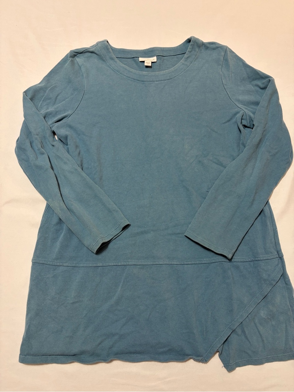 Pure Jill J Jill Slate Blue Knit Tunic Top Asymmetrical Hem Size M Long Sleeve
